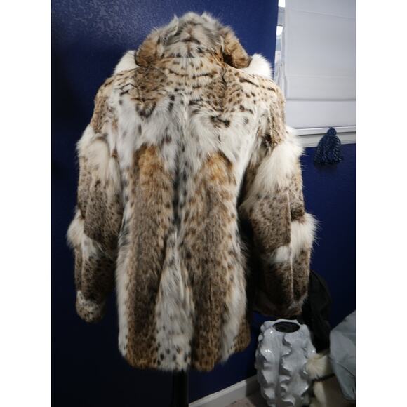 Stunning Heavily Spotted Bobcat Lynx & Fox Hooded Fur Coat Jacket - Picture 4 of 6